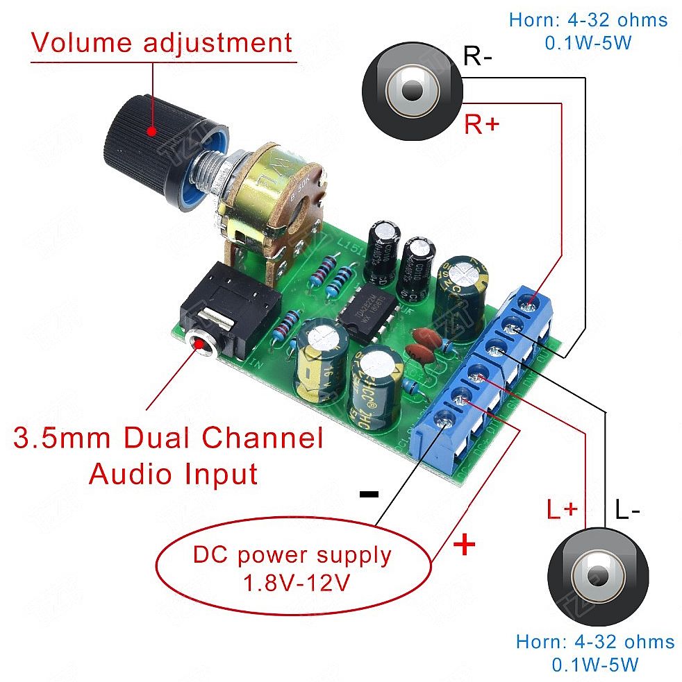 Audio versterker module 2x5W met volumeknop 1